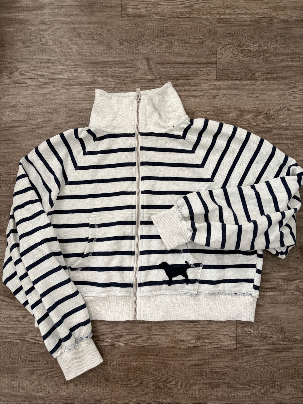PINK Victoria's Secret Grey and Navy Striped Zip Jacket